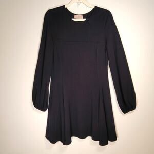 Curete Designer Black Knit Mini Swing Dress Long Sleeve Size 8 Chic Minimalist